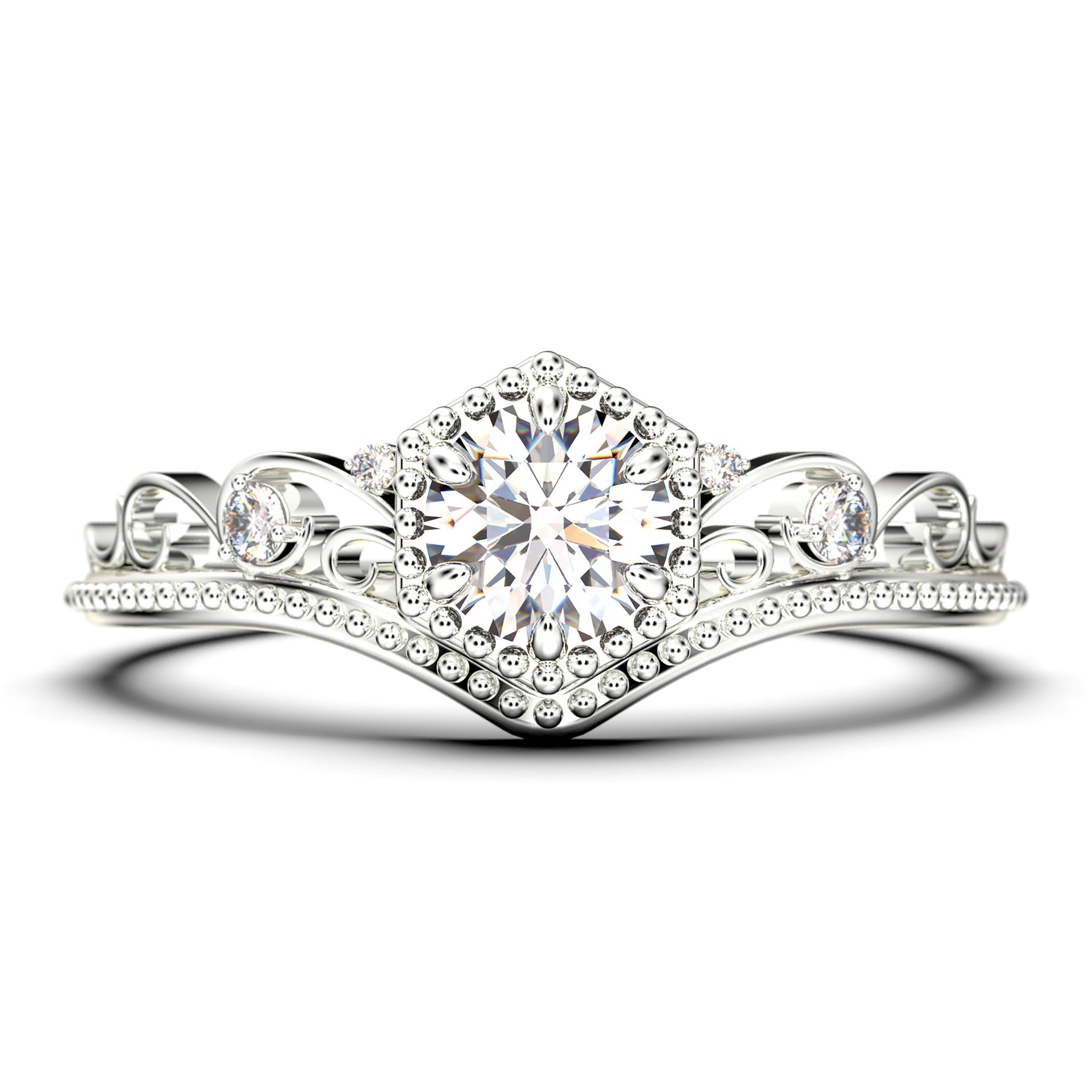 Crown wedding ring for women Art deco Diamond wedding band Vintage