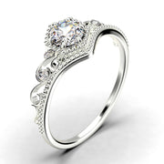 Antique Art Deco 1.50 Carat Round Cut Crown Diamond Moissanite Engagement Ring, Engraved Wedding Ring In 10k/14k/18k gold, Gift,Promise Ring, Anniversary Rings