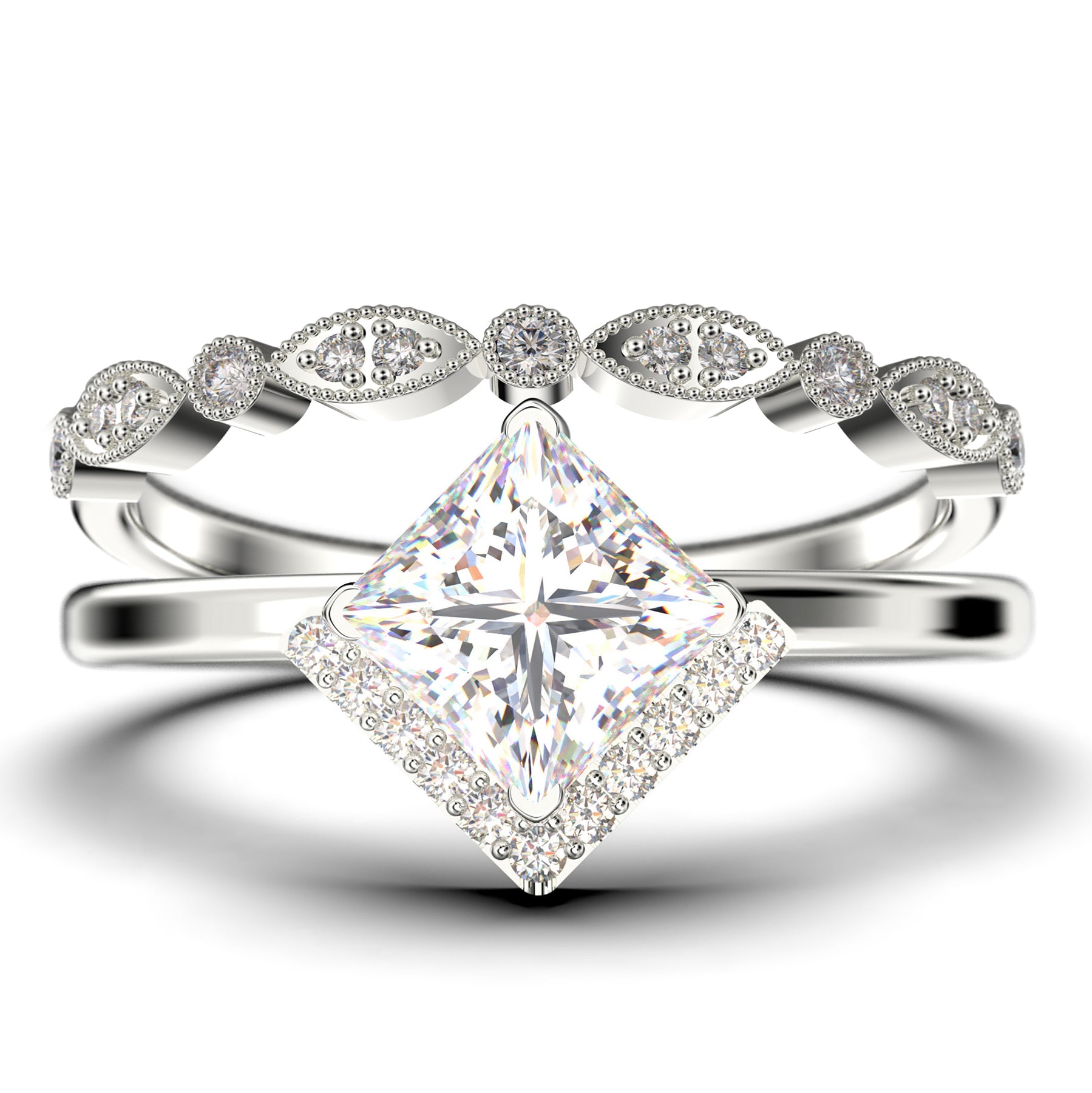 14K Dainty Princess Cut Emerald and Diamond Ring 14K Rose Gold / 8.5