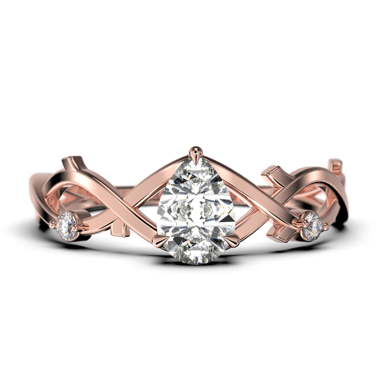 18K Rose Gold Unique Pear Shaped Engagement Ring