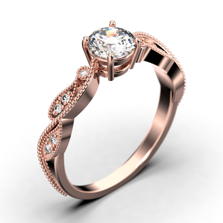 Dazzling Boho & Hippie 1.25 Carat Round Cut Diamond Moissanite Classic Inspired Engagement Ring, Unique Twist Band Wedding Ring In 10k/14k/18k gold Gift For Her