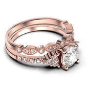 Beautiful Mid-century 1.75 Carat Round Cut Diamond Moissanite Engagement Ring, Wedding Ring in 10k/14k/18k Solid Gold,  7 Stone Ring, Promise Ring, Anniversary,  Bridal Set, Matching Band