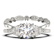 Beautiful Mid-century 1.75 Carat Round Cut Diamond Moissanite Engagement Ring, Wedding Ring in 10k/14k/18k Solid Gold,  7 Stone Ring, Promise Ring, Anniversary,  Bridal Set, Matching Band