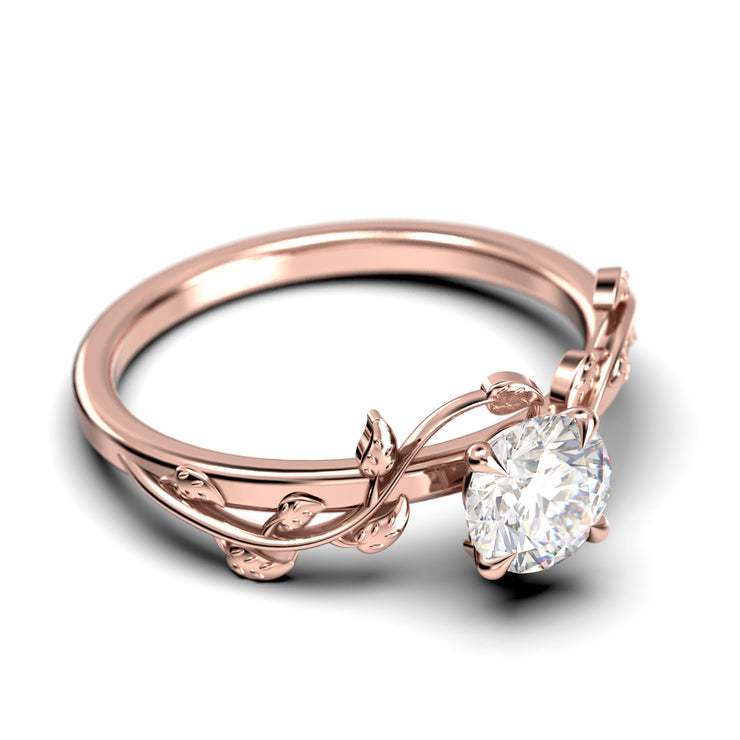 Vine Leaf Ring, Boho & Hippie 1.00 Carat Round Cut Diamond Moissanite Engagement Ring, Wedding Ring In 10k/14k/18k gold, Gift, Promise Ring For Her, Anniversary Ring