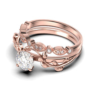 Vine Leaf Ring, Boho & hippie 1.50 Carat Round Cut Diamond Moissanite Engagement Ring, Wedding Ring in 10k/14k/18k Solid Gold, Gift, Promise Ring For Her, Bridal Set, Matching Band