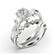Vine Leaf Ring, Boho & hippie 1.50 Carat Round Cut Diamond Moissanite Engagement Ring, Wedding Ring in 10k/14k/18k Solid Gold, Gift, Promise Ring For Her, Bridal Set, Matching Band