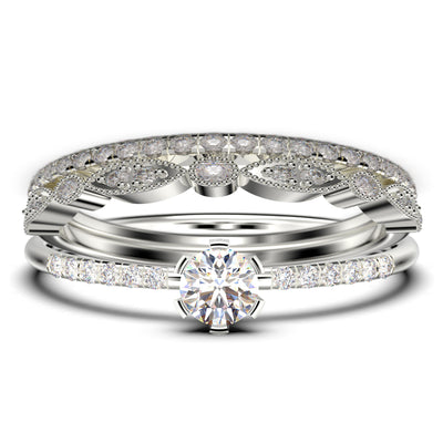 Dazzling Minimalist 1.55 Carat Classic Round Cut Diamond Moissanite Affordable Engagement Ring, Wedding Ring in10k/14k/18k Solid Gold, Minimal Woman Gift Idea, Trio Set, Matching Band