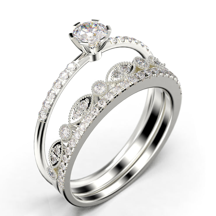 Dazzling Minimalist 1.55 Carat Classic Round Cut Diamond Moissanite Affordable Engagement Ring, Wedding Ring in10k/14k/18k Solid Gold, Minimal Woman Gift Idea, Trio Set, Matching Band