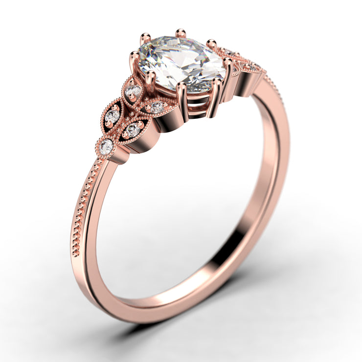 Gorgeous Boho & Hippie 2.00 Carat Oval Cut Vintage Look Diamond Moissanite Engagement Ring Set, Wedding Ring In 10k/14k/18k gold, Gift For Her, Promise Ring