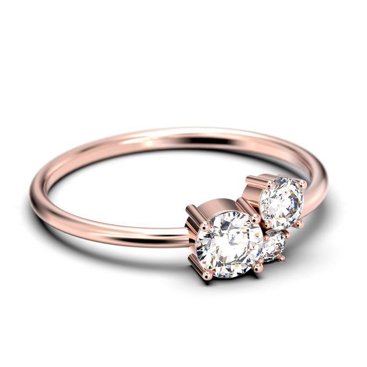 3 Stone Diamond Engagement Ring 14k Gold Minimalist Trilogy 