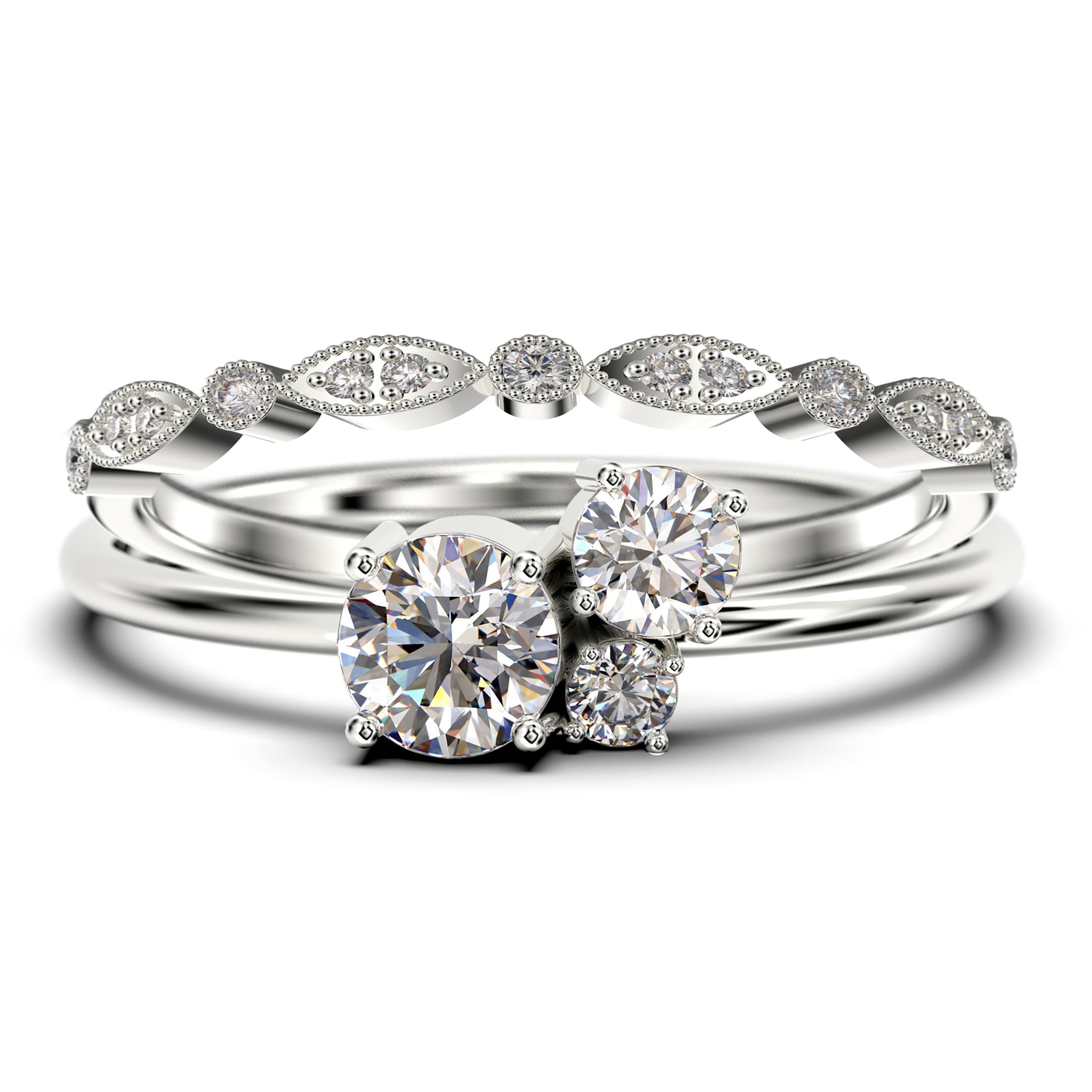 3 diamond engagement ring deals with wedding band