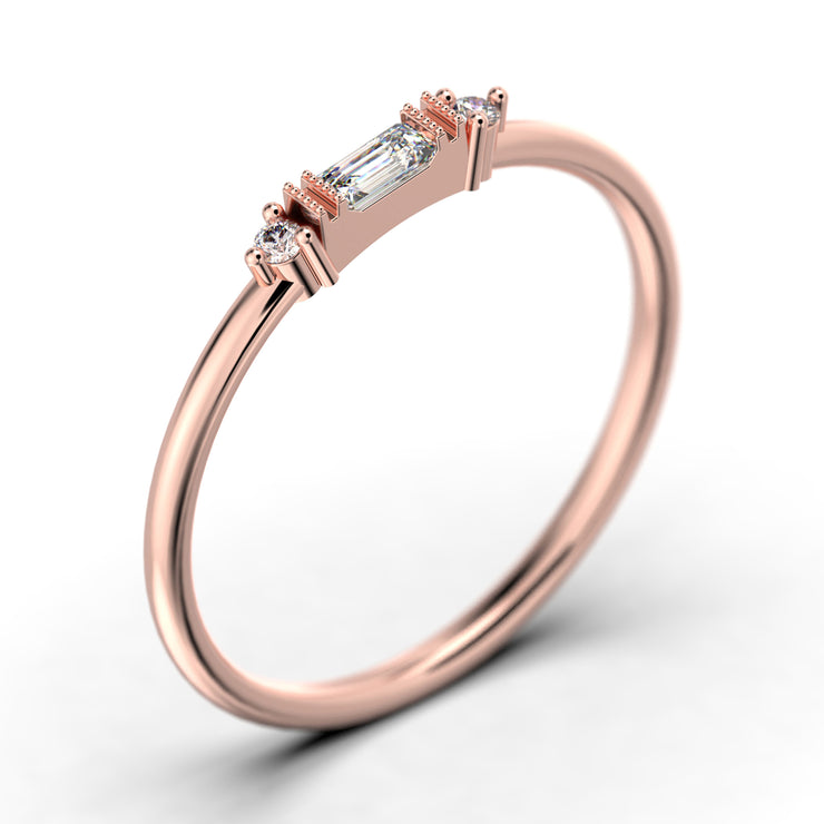 Dainty Minimalist 0.75 Carat Baguette Cut Diamond Moissanite Engagement Ring, Antique Wedding Ring In 10k/14k/18k gold, Gift For Her, Gift For Woman, Promise Ring