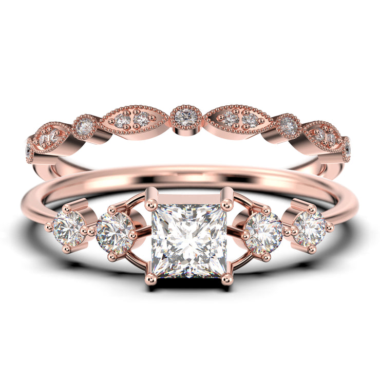 Princess Cut Engagement Rings 14K Solid Gold Princess Diamond Ring