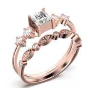 Anniversary Ring Minimalist 1.25 Carat Princess Cut Diamond Moissanite Engagement Ring, Dainty Wedding Ring in 10k/14k/18k Solid Gold, Promise Ring, Bridal Set, Matching Band