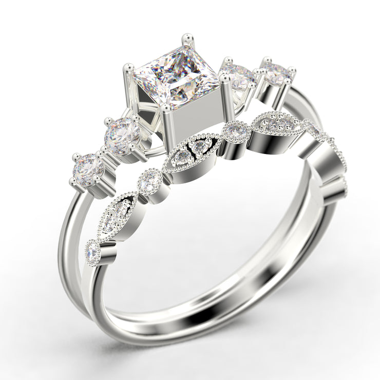 Anniversary Ring Minimalist 1.25 Carat Princess Cut Diamond Moissanite Engagement Ring, Dainty Wedding Ring in 10k/14k/18k Solid Gold, Promise Ring, Bridal Set, Matching Band