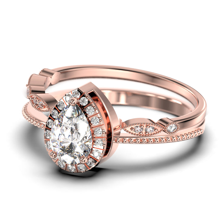 Art deco
 1.75 Carat Vintage Pear Cut Diamond Moissanite Engagement Ring Set, Wedding Ring in 10k/14k/18k Solid Gold, Gift For Her Promise Ring Anniversary Ring