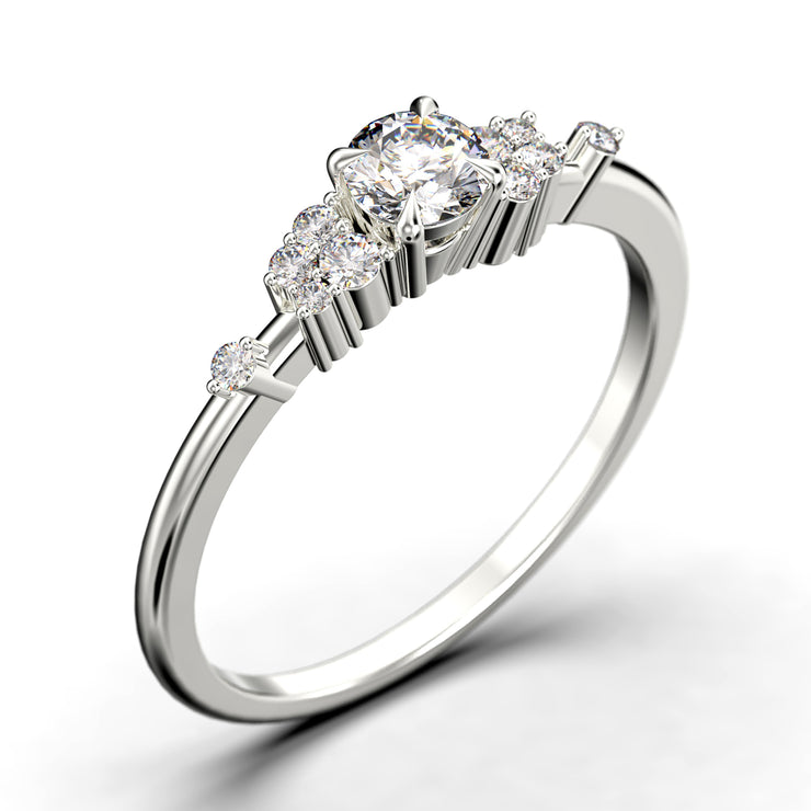 Salt And Pepper Minimalist 0.75 Carat Round Cut Diamond Moissanite Engagement Ring, Dainty Wedding Ring In 10k/14k/18k gold, Gift For Her, Promise Ring Anniversary Ring