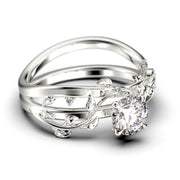 Gorgeous Vine Leaf Ring, Boho & Hippie 1.00 Carat Round Cut Diamond Moissanite Engagement Ring, Bridal Ring, Twig Ring, Wedding Ring In 10k/14k/18k gold Gift For Her