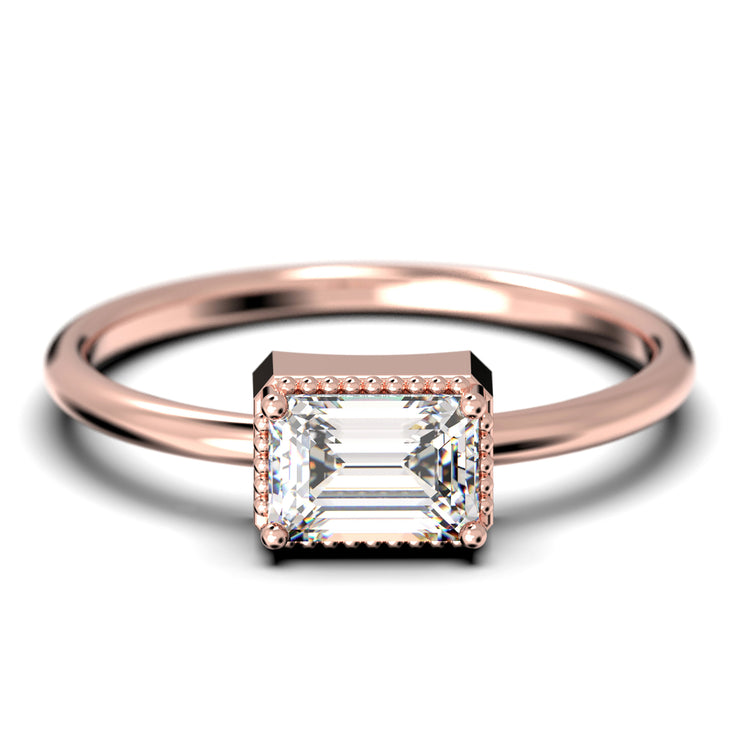 Minimalist 1.00 Carat Emerald Cut Diamond Moissanite Engagement Ring, Wedding Ring In 10k/14k/18k gold, Gift For Her, Promise Ring, Anniversary Ring