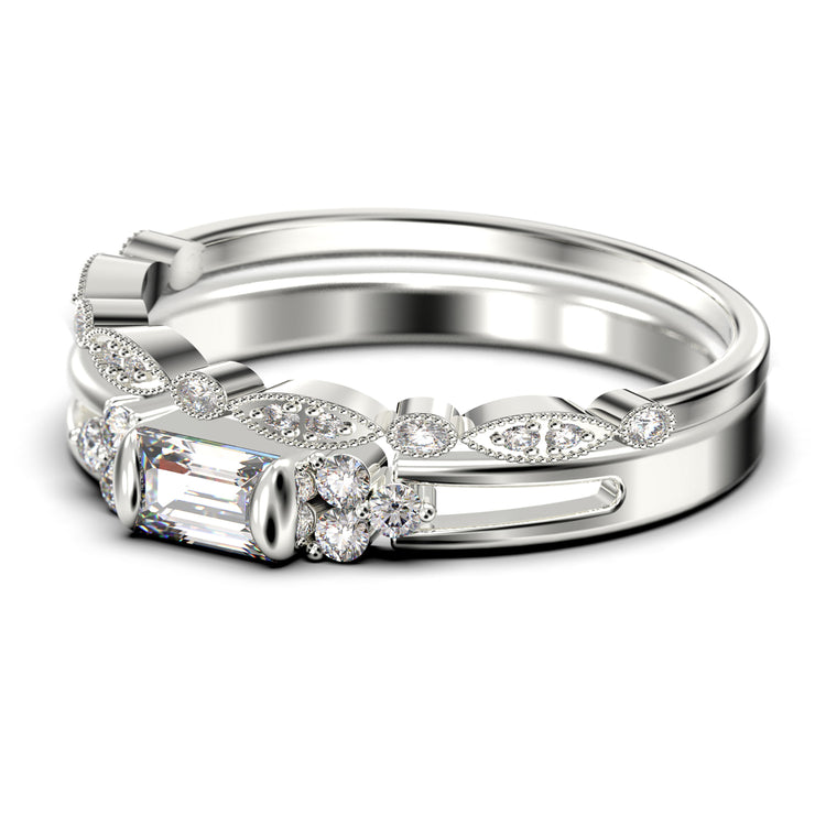 Classic Minimalist 1.50 Carat Baguette Cut Diamond Moissanite Engagement Ring, Split shank Wedding Ring in 10k/14k/18k Solid Gold,  Promise Ring, Anniversary Ring, Bridal Rings Set