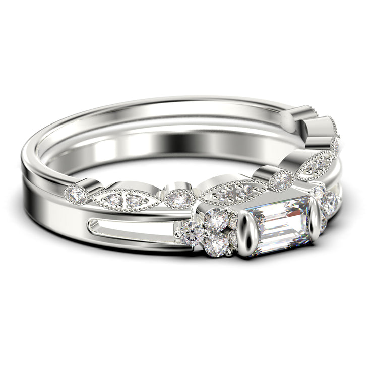 Classic Minimalist 1.50 Carat Baguette Cut Diamond Moissanite Engagement Ring, Split shank Wedding Ring in 10k/14k/18k Solid Gold,  Promise Ring, Anniversary Ring, Bridal Rings Set