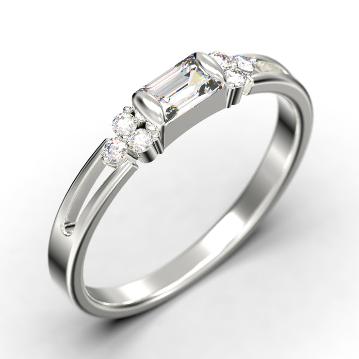 Classic Minimalist 1.00 Carat Baguette Cut Diamond Moissanite Engagement Ring, Split Shank Wedding Ring In 10k/14k/18k gold Gift For Her, Promise Ring, Anniversary Ring