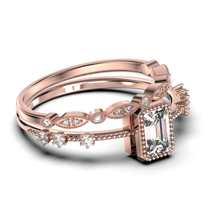 Art Deco
 1.75 Carat Emerald
 Cut Diamond Moissanite Thin Engagement Ring, Slim Wedding Ring in 10k/14k/18k Solid Gold,  Bridal Rings Set, Holiday Gift, Promise Ring, Anniversary Ring