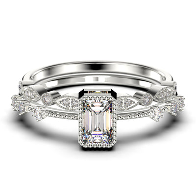 Art Deco 1.75 Carat Emerald Cut Diamond Moissanite Thin Engagement Ring, Slim Wedding Ring in 10k/14k/18k Solid Gold,  Bridal Rings Set, Holiday Gift, Promise Ring, Anniversary Ring