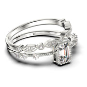 Art Deco
 1.75 Carat Emerald
 Cut Diamond Moissanite Thin Engagement Ring, Slim Wedding Ring in 10k/14k/18k Solid Gold,  Bridal Rings Set, Holiday Gift, Promise Ring, Anniversary Ring