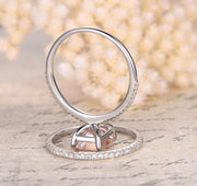Sale 1.50 Carat Peach Pink Morganite (emerald cut Morganite) and Diamond Engagement Ring Wedding Bridal Set 