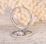 Sale 1.50 Carat Peach Pink Morganite (emerald cut Morganite) and Diamond Engagement Ring Wedding Bridal Set in 10k White Gold