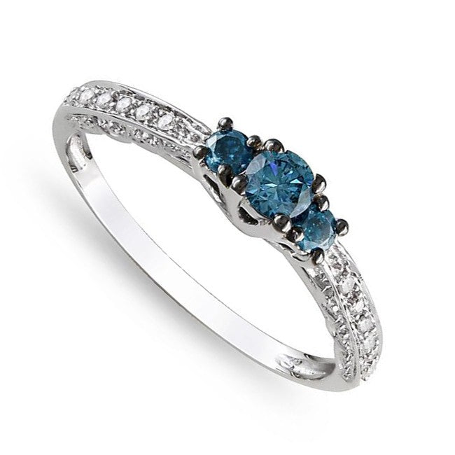 Lustrous Sapphire and Moissanite Diamond Cheap Engagement Ring 0.50 Carat Moissanite Diamond on White Gold