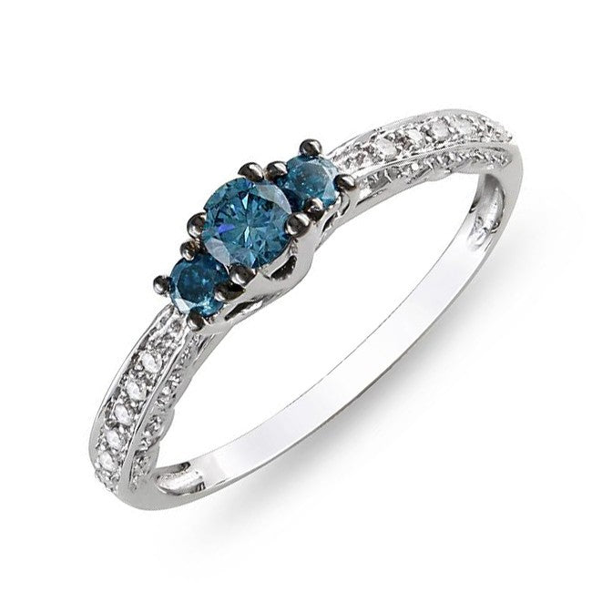 Lustrous Sapphire and Moissanite Diamond Cheap Engagement Ring 0.50 Carat Moissanite Diamond on White Gold
