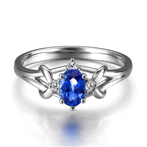 Unique Sapphire and Moissanite Engagement Ring