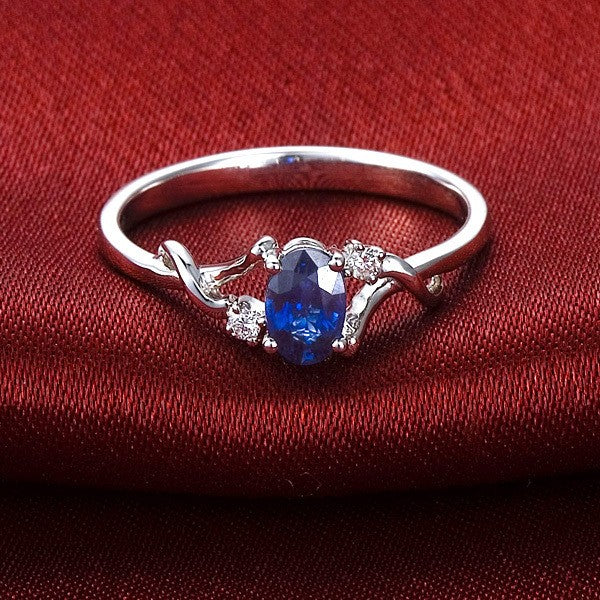 Sapphire and Moissanite Engagement Ring on 10k White Gold