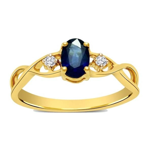 Graceful Sapphire and Moissanite Diamond Infinity Ring Moissanite Diamond Engagement ring 1.10 Carat Moissanite Diamond on Yellow Gold