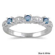 Sapphire and Moissanite Diamond Wedding Ring Band in White Gold