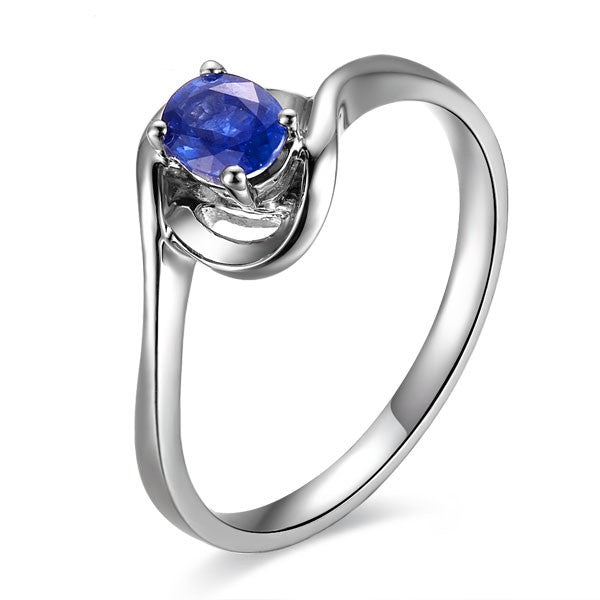 Solitaire Sapphire Wedding Ring on 10k White Gold