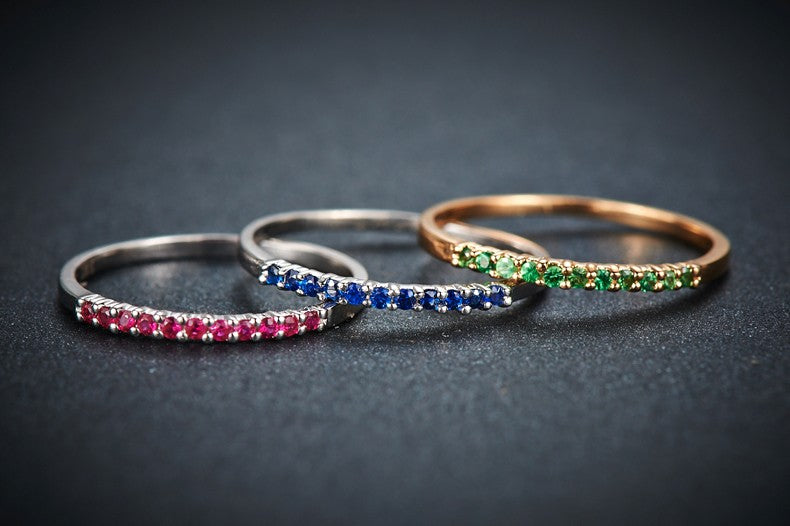Stackable set of Gemstones Ruby Sapphire and Emerald Wedding