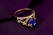 Unique 1 Carat pear cut Sapphire and Moissanite Diamond Crown shape Engagement Ring for Her