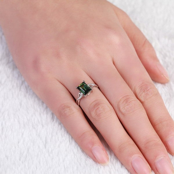 Unique 1.50 Carat Emerald and Moissanite Diamond Infinity Engagement Ring in White Gold