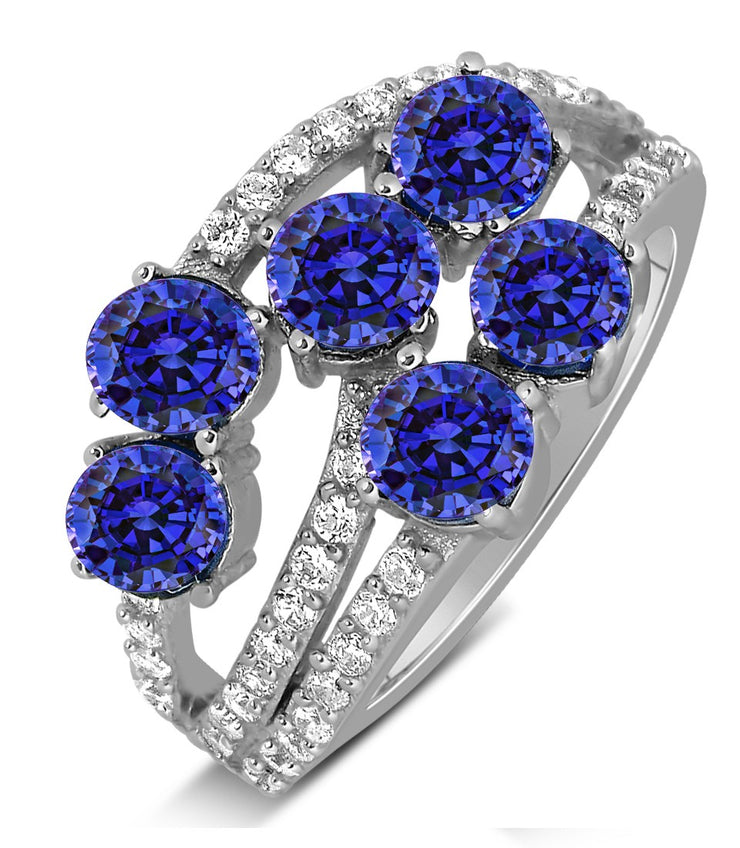 Unique 2 Carat blue Sapphire and Moissanite Diamond Ring for Women