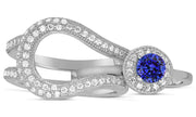 Unique and Luxurious, 2 Carat Designer Sapphire and Moissanite Diamond Wedding Ring Set in White Gold