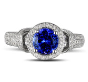 Vintage 1.50 Carat Blue Sapphire and Moissanite Diamond Art Nouveau Engagement Ring in 10k White Gold