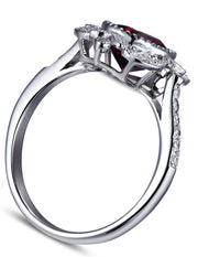 Vintage 1.50 Carat Ruby and Moissanite Diamond Engagement Ring in White Gold for Women