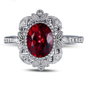 Vintage 1.50 Carat Ruby and Moissanite Diamond Engagement Ring in White Gold for Women