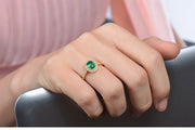 Vintage 2 Carat Emerald and Moissanite Diamond Double Halo Engagement Ring in Yellow Gold